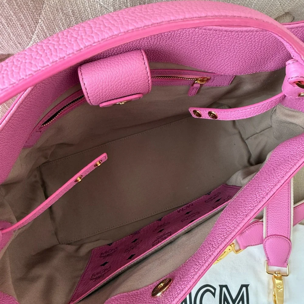 MCM Pink Visetos Structured Top Handle Satchel Like New - Picture 9 of 14